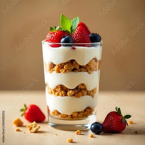 Fototapeta Delicious dessert parfaits with fresh fruit high resolution image