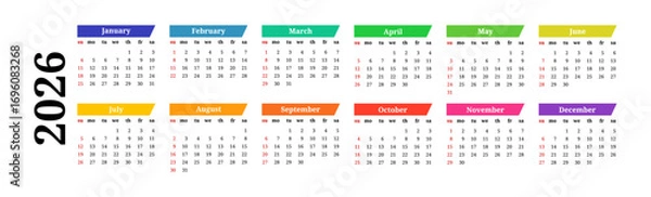 Fototapeta Calendar for 2026 isolated on a white background
