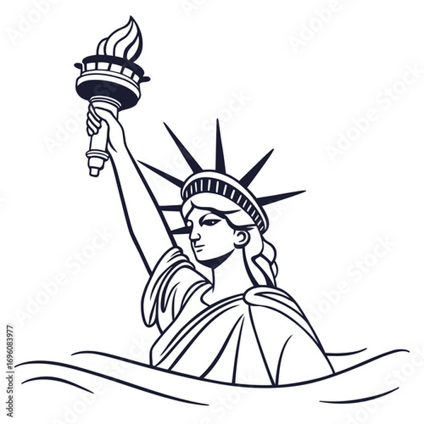 Obraz Stylized black and white illustration of the statue of liberty holding a torch above the waves