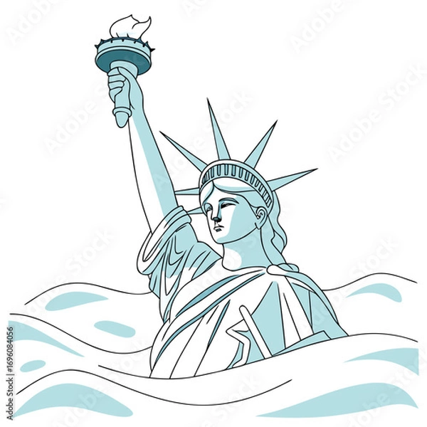 Obraz Stylized illustration of the statue of liberty emerging from stylized waves against a white background