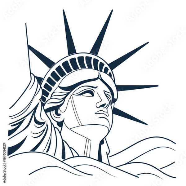 Obraz Stylized line art illustration of the iconic statue of liberty head and crown against a white background