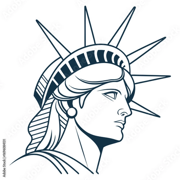 Obraz Stylized line art illustration of the iconic statue of liberty head in profile view