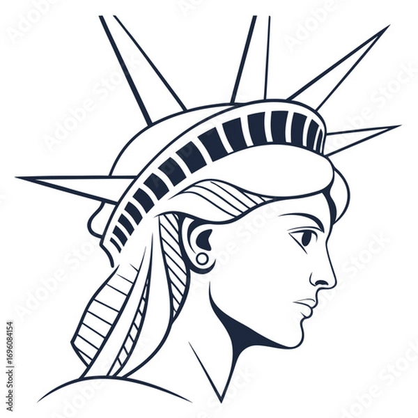 Obraz Stylized line art illustration of the statue of liberty s head in profile view
