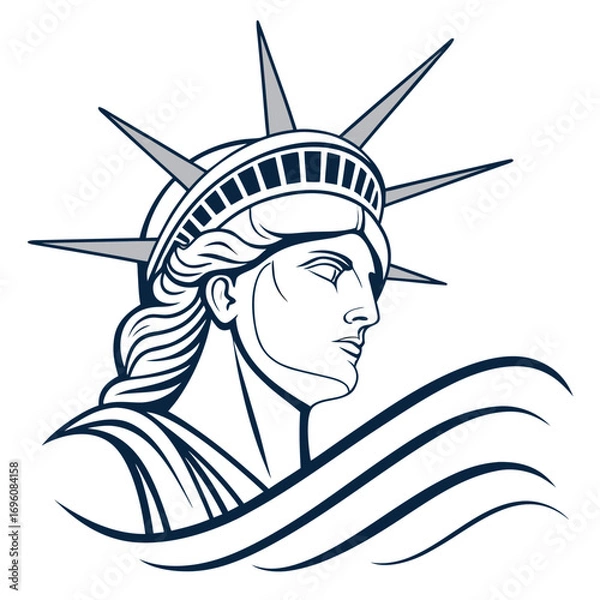 Obraz Stylized line art illustration of the statue of liberty s iconic face and crown against a white background