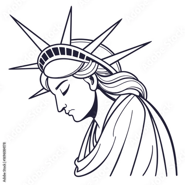 Obraz Stylized line art illustration of the statue of liberty s head and shoulders in profile with eyes closed