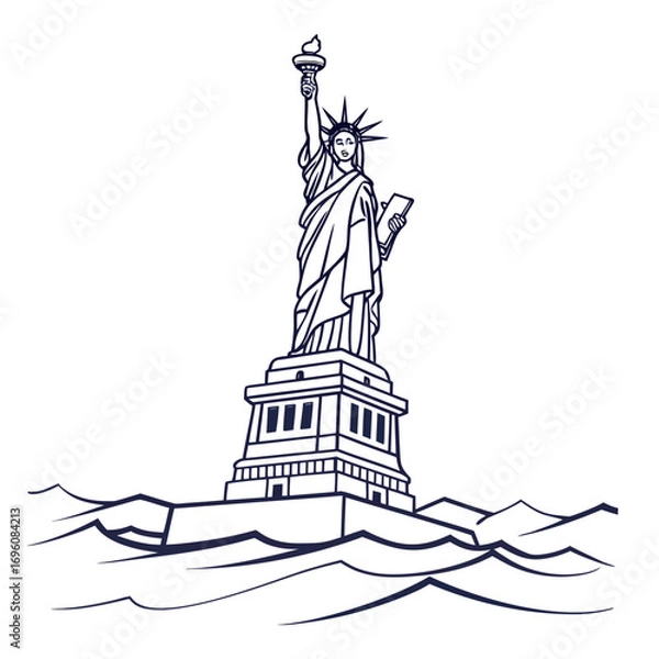 Obraz Stylized outline drawing of the statue of liberty standing tall amidst stylized waves