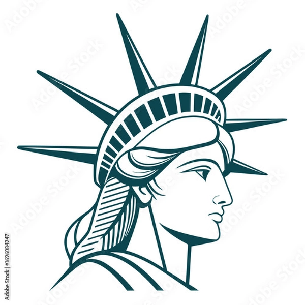 Obraz Stylized profile illustration of the statue of liberty s head and crown on a white background