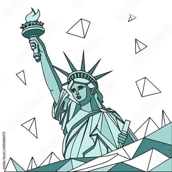 Obraz Stylized statue of liberty in geometric low poly style with abstract triangular shapes floating
