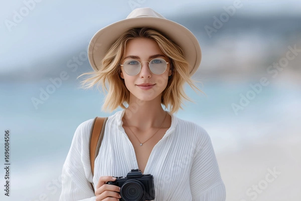 Fototapeta Beach clean-up action coastal location photography content serene environment close-up viewpoint eco-friendly concept