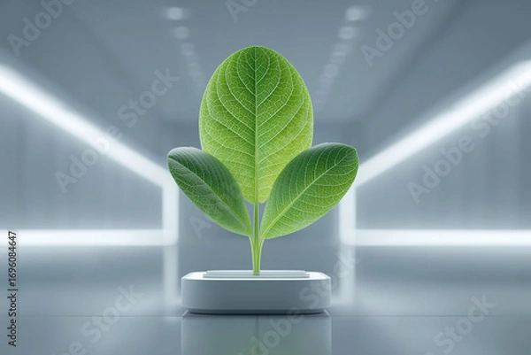 Fototapeta Bioengineered green leaf growth chamber lab experiment indoor environment scientific exploration