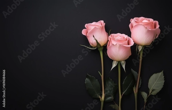 Obraz Three Pink Roses Arranged Elegantly Against a Dark Backdrop for a Striking Visual Display