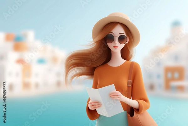 Fototapeta Exploring coastal towns a traveler's journey with a map serene seaside digital art bright atmosphere