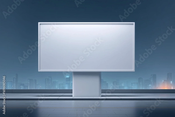Fototapeta Blank billboard mockup on skyscraper facade urban nightscape digital advertisement neon lights futuristic view