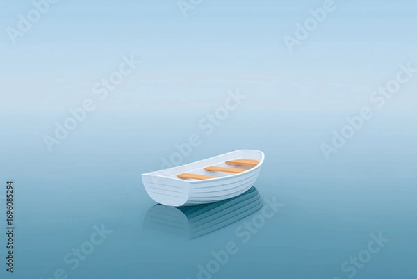 Fototapeta Minimalist topdown foggy boat photo serene water tranquil environment aerial view for calmness