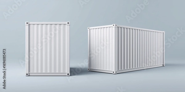Fototapeta White shipping container mockup front side studio 3d render minimalist perspective branding concept
