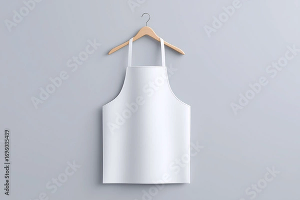 Fototapeta White mockup apron displayed in coffee shop gray background product photography cozy environment close-up view