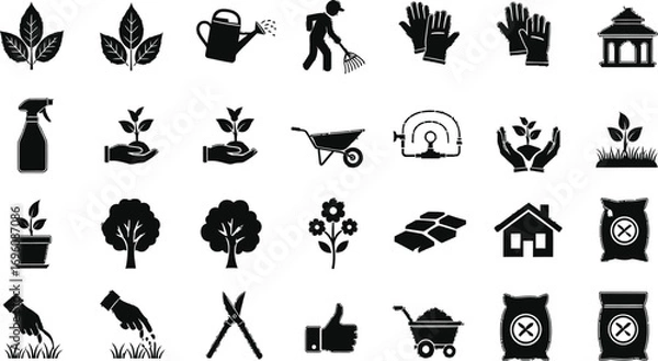 Fototapeta Essential gardening icons for nurturing plants, cultivating growth, and creating beautiful outdoor spaces.