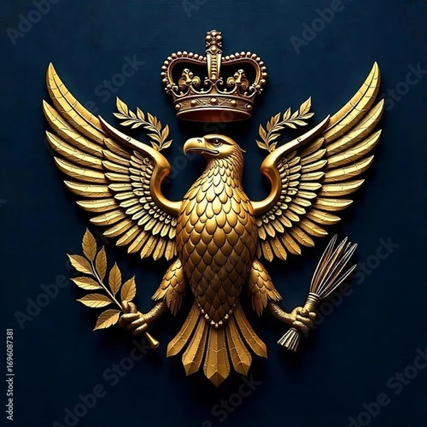 Fototapeta Golden eagle emblem with a royal crown high resolution image