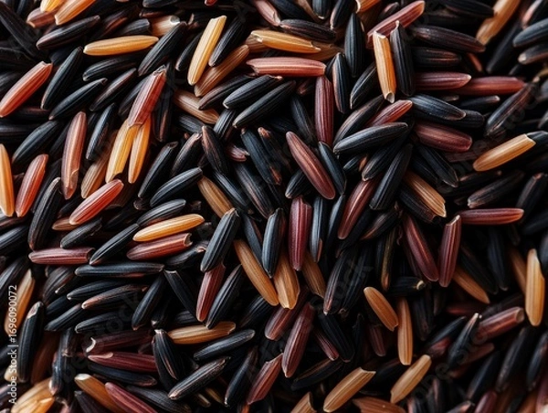 Fototapeta Close-up of wild rice blend with deep brown, black, and red grains