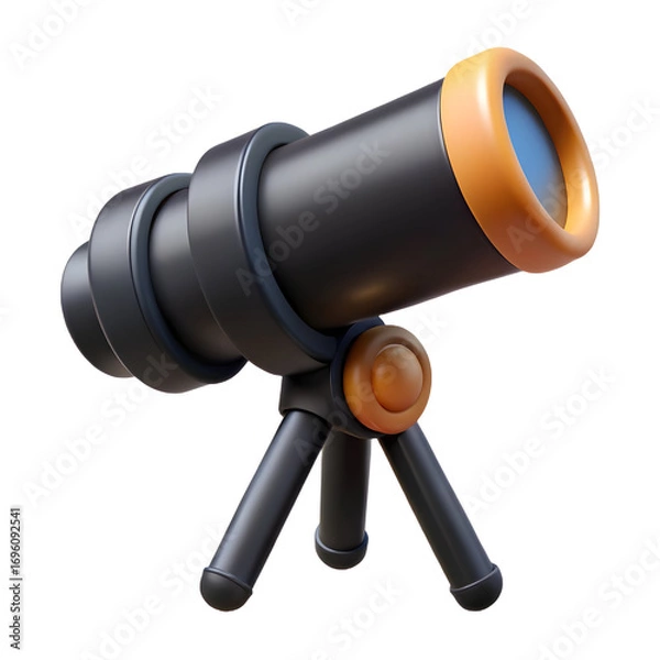 Fototapeta 3D Render: Black Refracting Telescope on Tripod