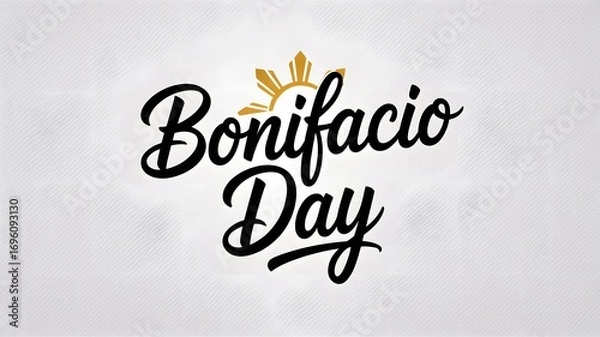 Obraz Celebrate Bonifacio Day with elegant script and sunburst emblem for national pride and patriotic events.