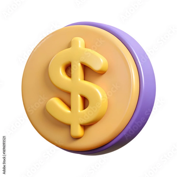 Fototapeta 3D Render of a Gold Dollar Coin Icon: Finance, Currency, and Wealth Symbol