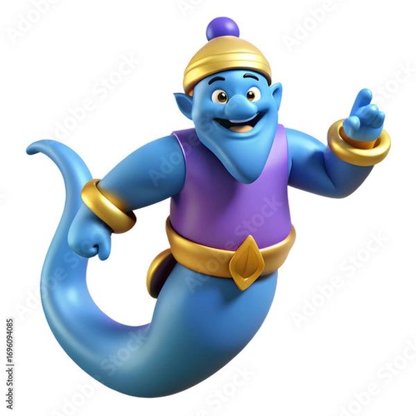 Fototapeta Friendly Genie Cartoon Character: 3D Render of a Blue Wish-Granting Spirit