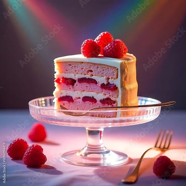 Fototapeta Sweet layered raspberry dessert with frosting high resolution image