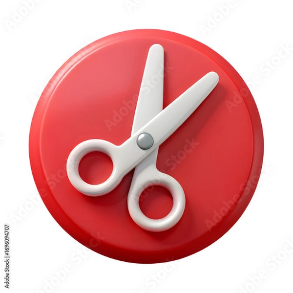 Fototapeta Red Circle with White Scissors: 3D Render