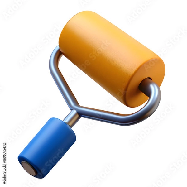 Fototapeta Close-up of a Small Paint Roller with Yellow Roller and Blue Handle
