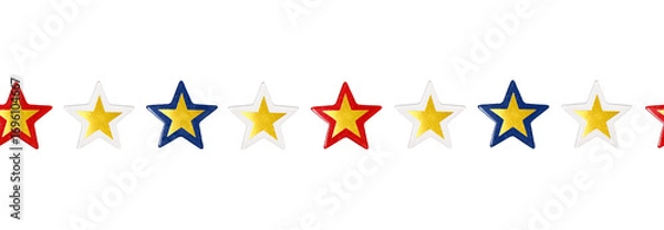 Fototapeta Festive seamless border with colorful glitter stars isolated on white background.