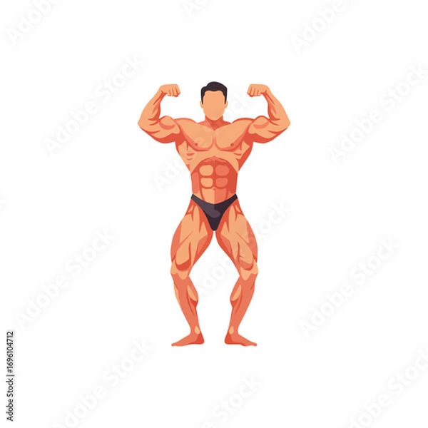 Fototapeta Vector illustration of a muscular bodybuilder posing, showing strong abs, biceps, and defined muscles, perfect for fitness, gym, and health-related designs