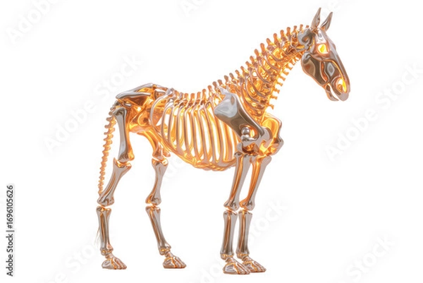 Fototapeta A Halloween skeleton horse with glowing bones, isolated on a transparent background.