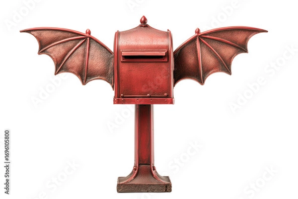 Fototapeta A Halloween creepy mailbox with bat wings, isolated on a transparent background.