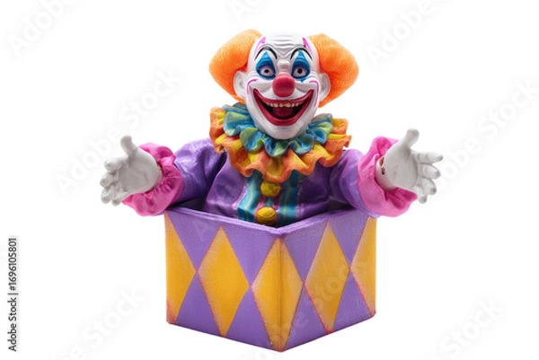 Fototapeta A Halloween clown jack-in-the-box toy, isolated on a transparent background.