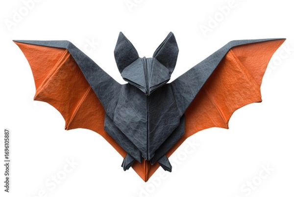 Fototapeta A Halloween bat made of origami paper, isolated on a transparent background.