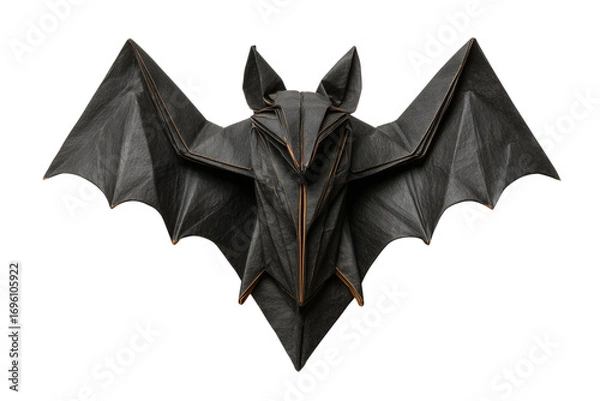 Fototapeta A Halloween bat made of origami paper, isolated on a transparent background.