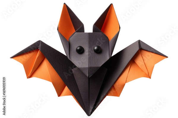 Fototapeta A Halloween bat made of origami paper, isolated on a transparent background.