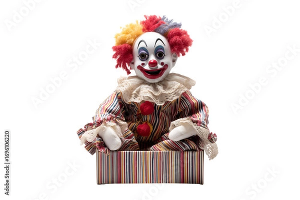 Fototapeta A Halloween clown jack-in-the-box toy, isolated on a transparent background.