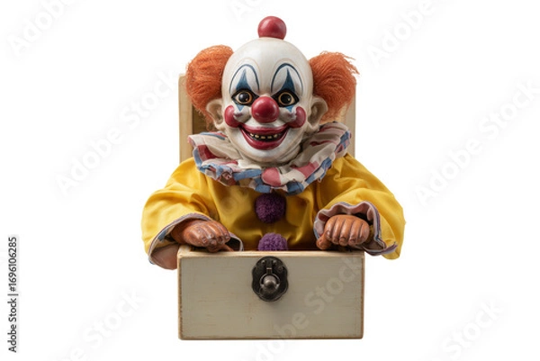 Fototapeta A Halloween clown jack-in-the-box toy, isolated on a transparent background.