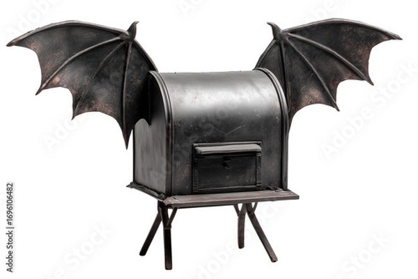 Fototapeta A Halloween creepy mailbox with bat wings, isolated on a transparent background.