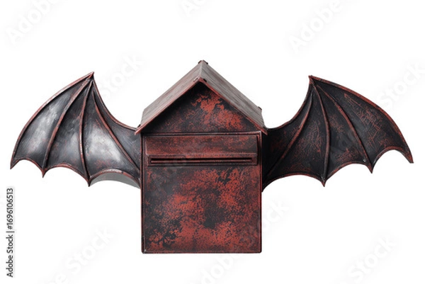 Fototapeta A Halloween creepy mailbox with bat wings, isolated on a transparent background.
