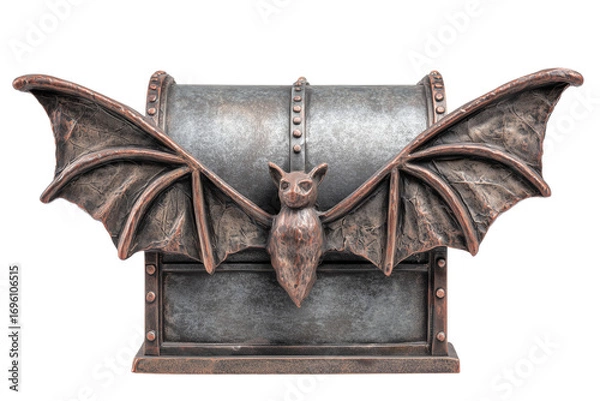 Fototapeta A Halloween creepy mailbox with bat wings, isolated on a transparent background.