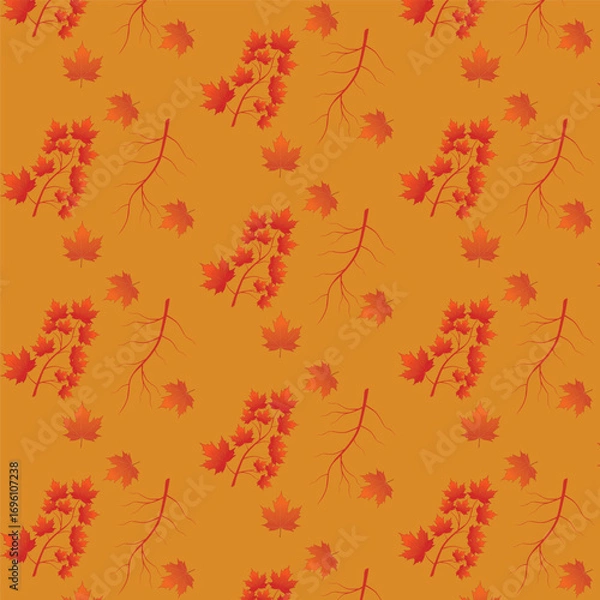 Fototapeta Print Autumn leaves pattern stylized fall foliage with vibrant leaves seasonal themed background illustration  wrapping paper, textiles, fabric, card, backgrounds, seasonal products, stroy,