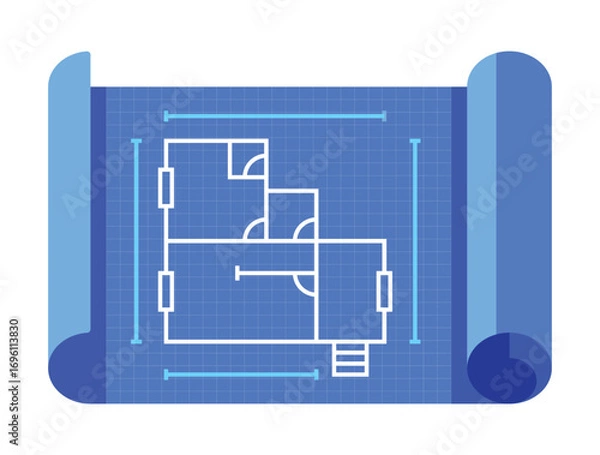 Obraz Flat Blueprint Vector Illustration of House Floor Plan with Architectural Design Layout