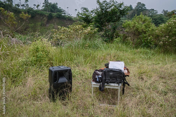 Obraz Outdoor equipment setup in a grassy area