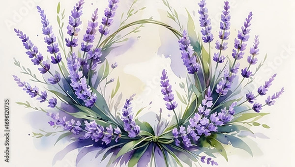 Fototapeta Lavender wreath on white