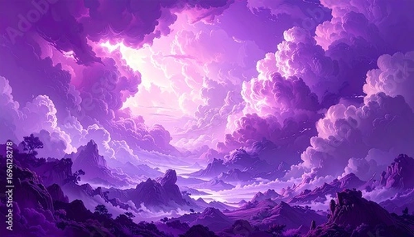 Obraz Purple sky landscape.  Vast clouds