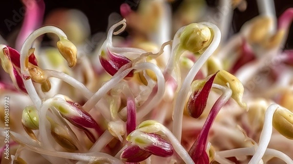Fototapeta Detailed Macro Close-Up of Fresh Beansprouts with Vibrant Organic Textures and Intricate Natural Details