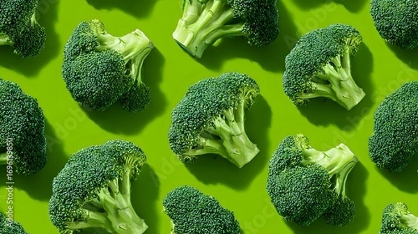 Fototapeta Intricately Detailed Fresh Broccoli Seamless Pattern on a Lush Green Background Illustrating Nutritious Eating Concepts and Diet Essentials